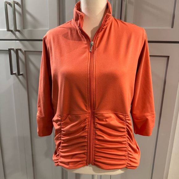 LUCY Zip Up 3/4 Length Sleeve Jacket with Ruching Salmon Coral Orange size XL - Picture 1 of 6